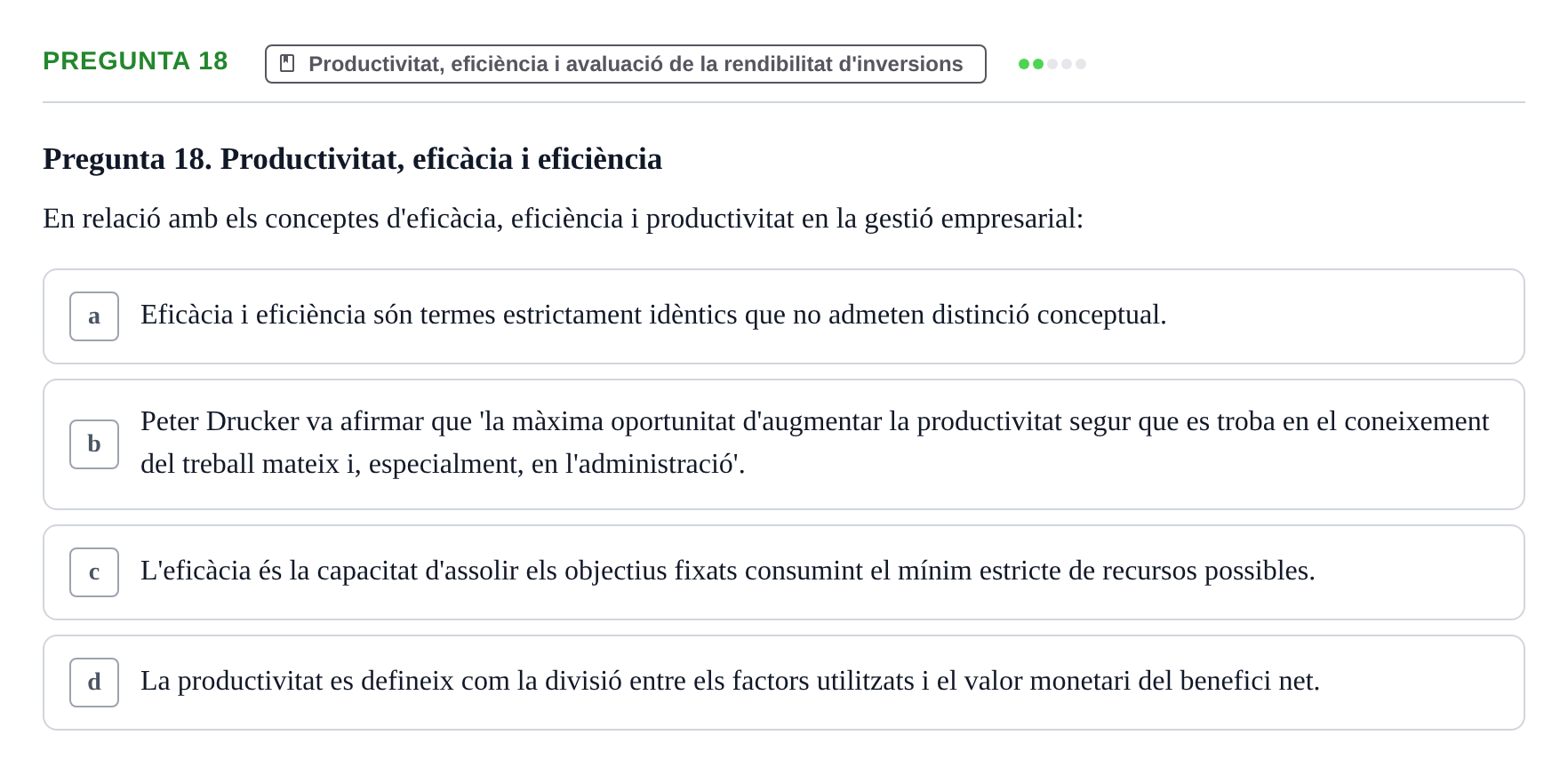 Enunciado: Pregunta 18 · Fundamentos de Gestión de Empresas UDL 2017