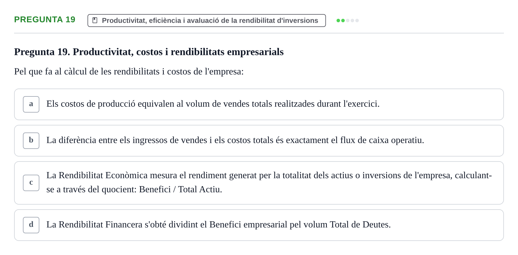 Enunciado: Pregunta 19 · Fundamentos de Gestión de Empresas UDL 2017
