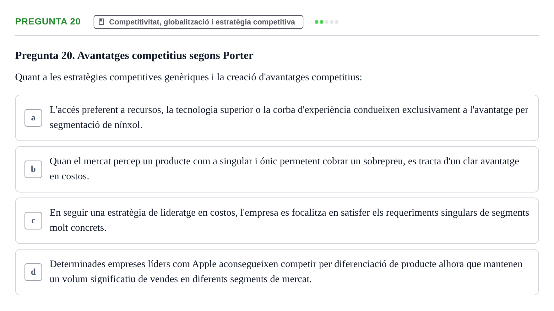 Enunciado: Pregunta 20 · Fundamentos de Gestión de Empresas UDL 2017
