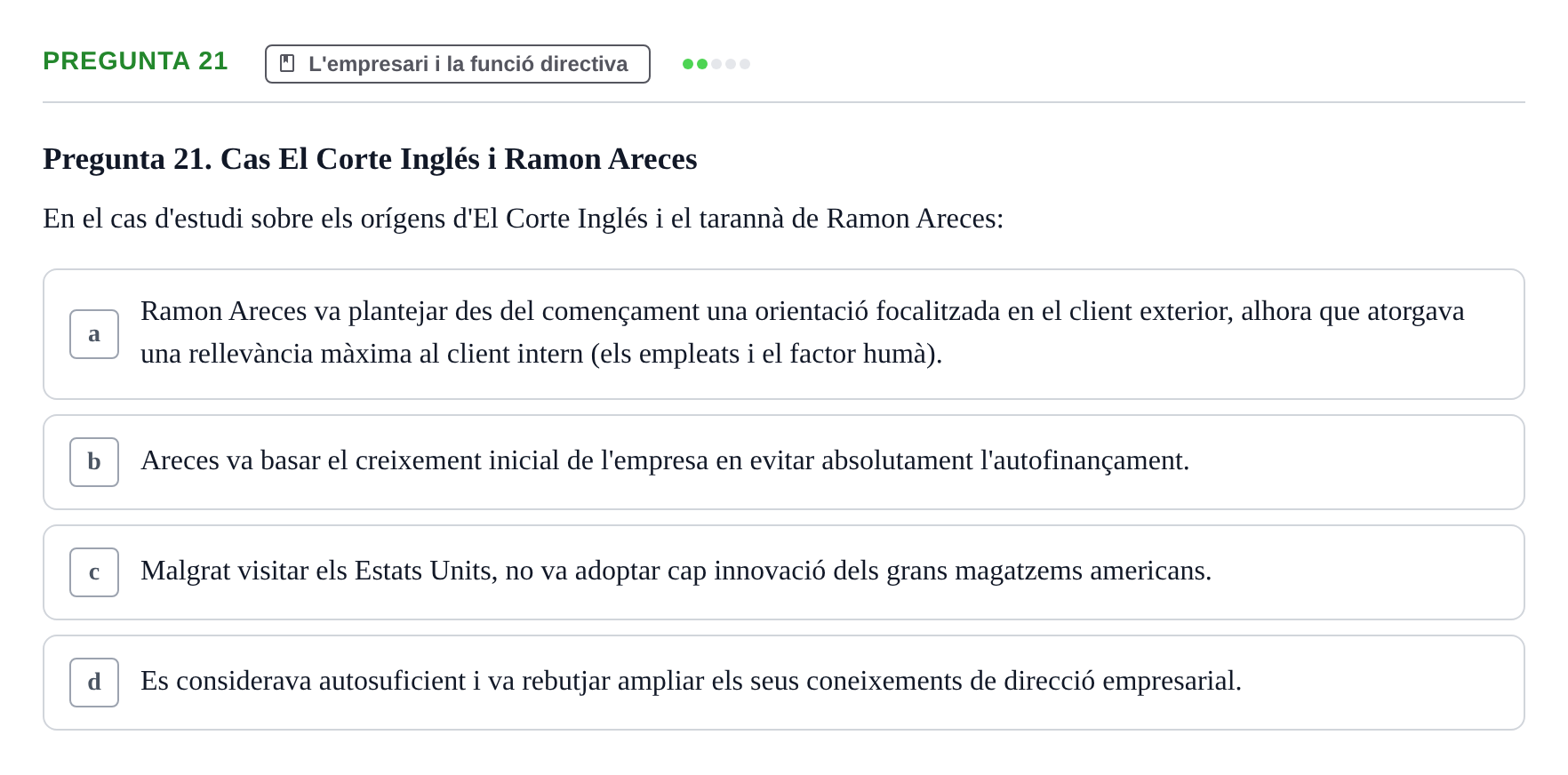 Enunciado: Pregunta 21 · Fundamentos de Gestión de Empresas UDL 2017
