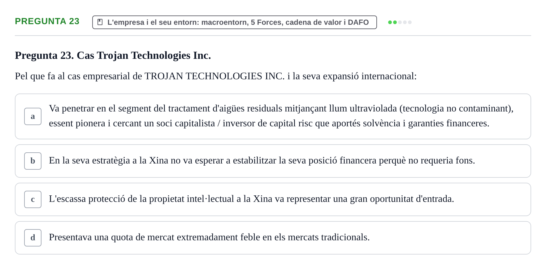 Enunciado: Pregunta 23 · Fundamentos de Gestión de Empresas UDL 2017