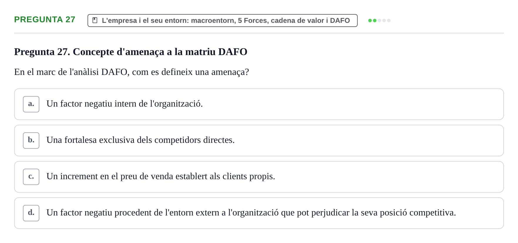 Enunciado: Pregunta 27 · Fundamentos de Gestión de Empresas UDL 2017