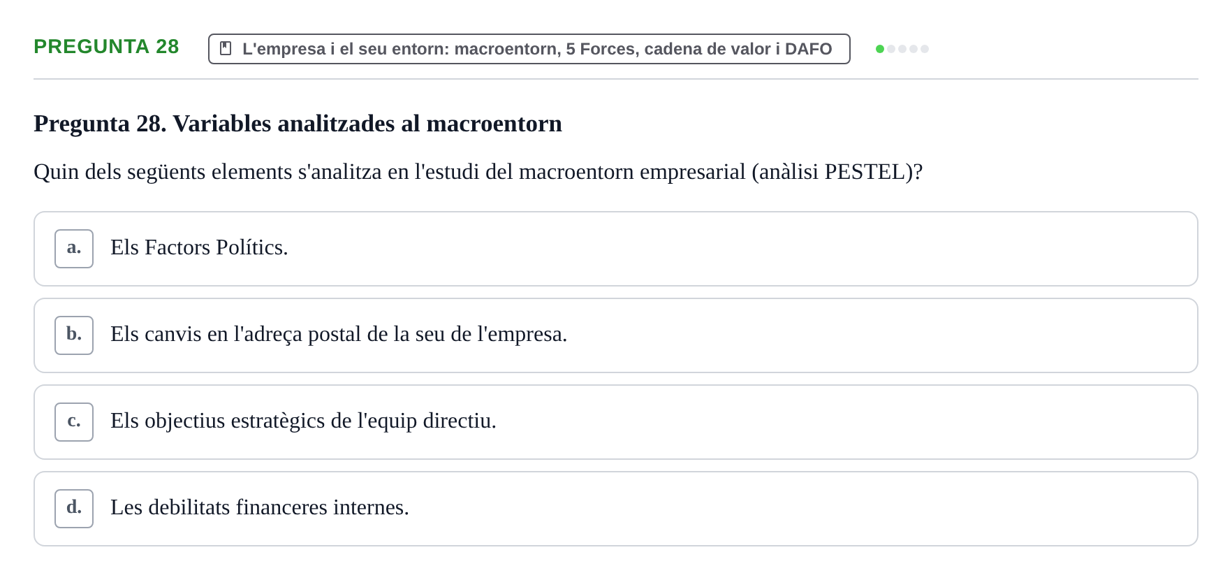 Enunciado: Pregunta 28 · Fundamentos de Gestión de Empresas UDL 2017
