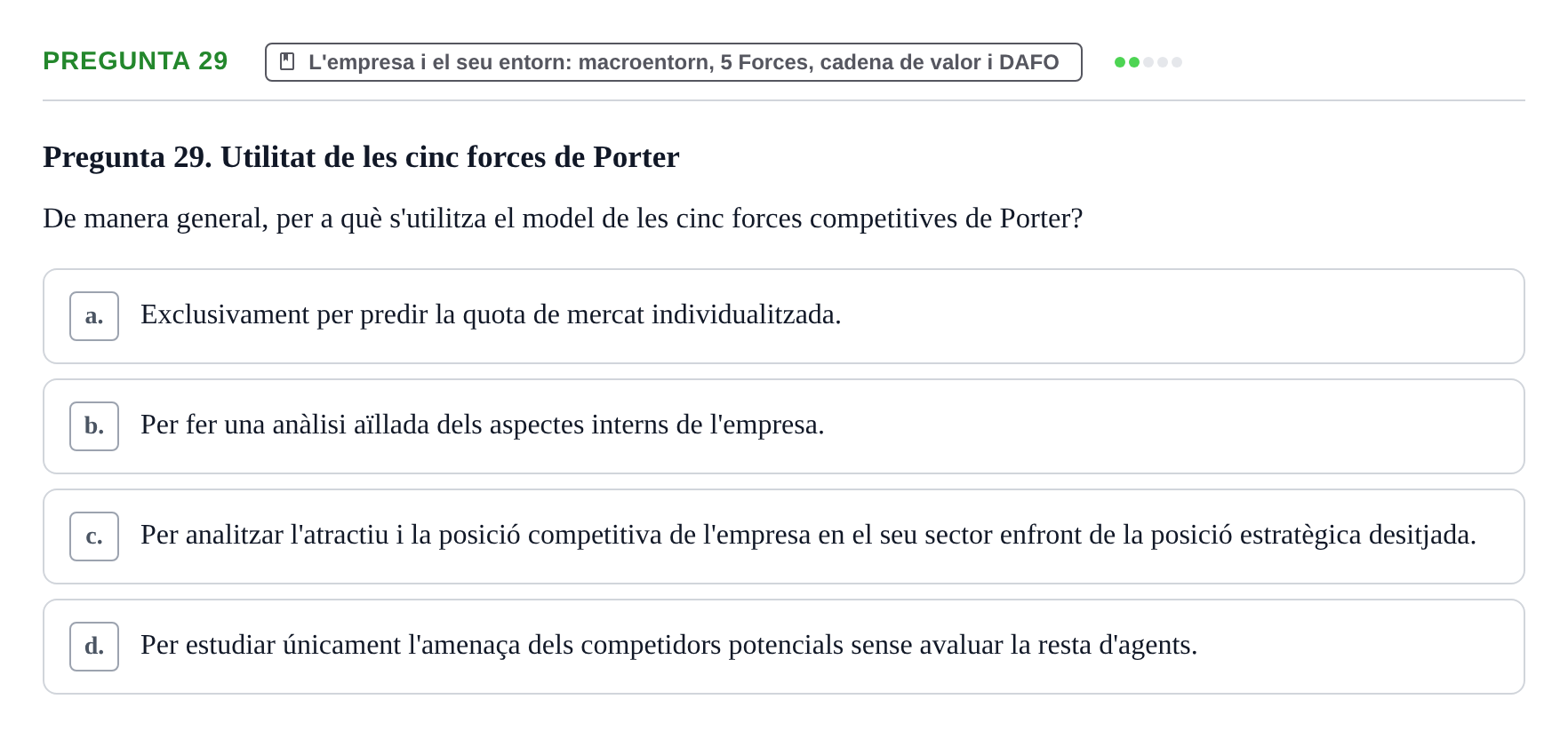 Enunciado: Pregunta 29 · Fundamentos de Gestión de Empresas UDL 2017