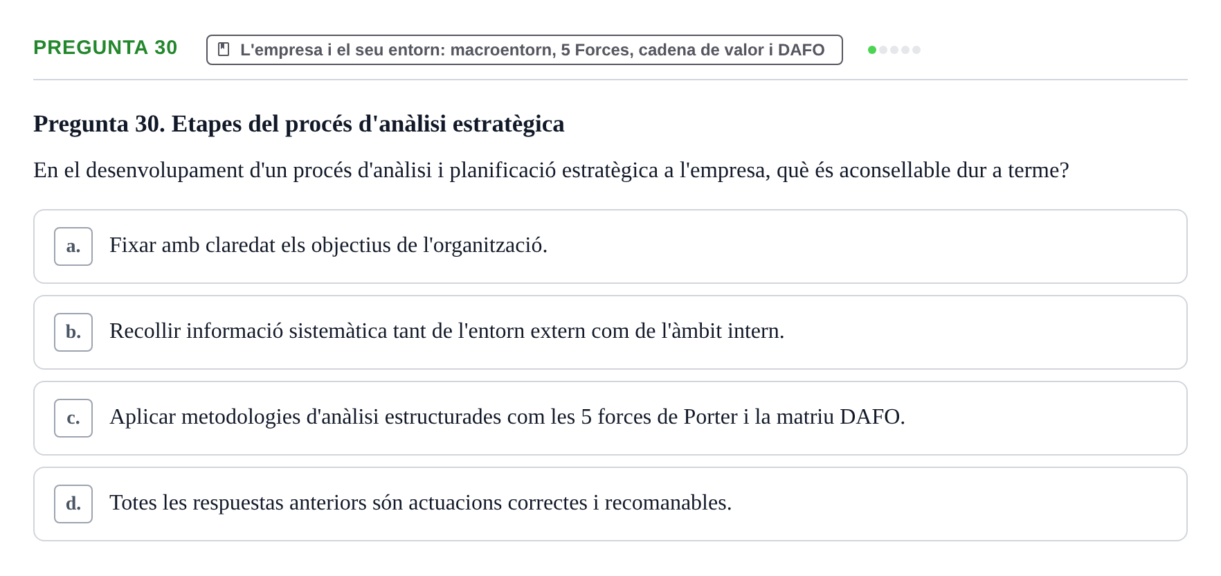 Enunciado: Pregunta 30 · Fundamentos de Gestión de Empresas UDL 2017