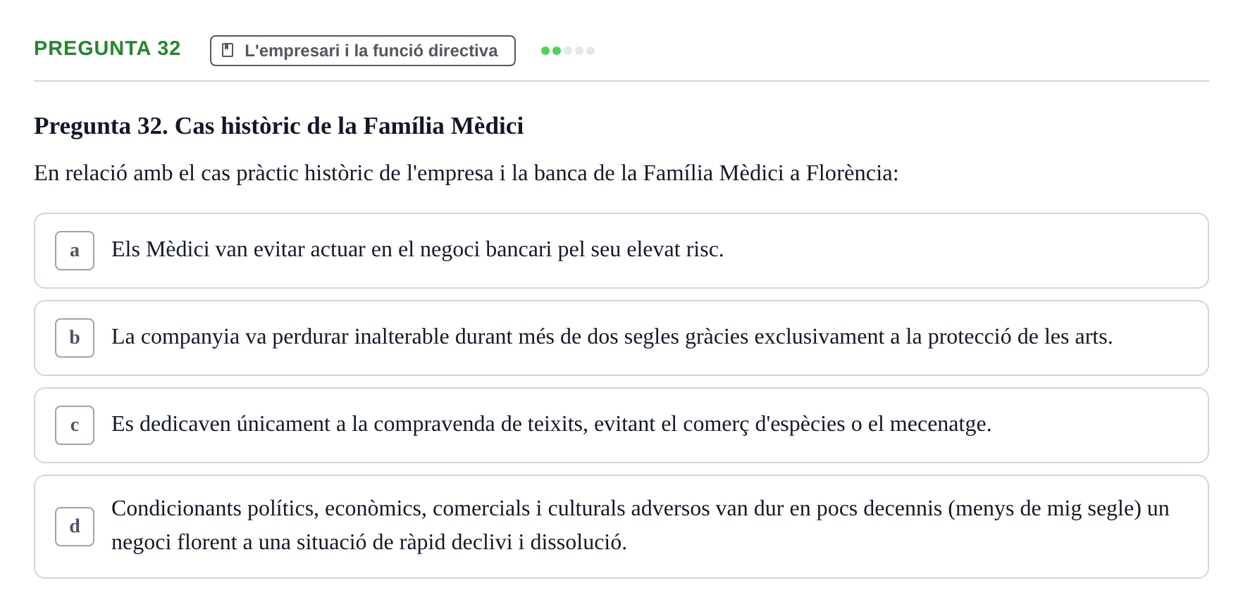 Enunciado: Pregunta 32 · Fundamentos de Gestión de Empresas UDL 2017