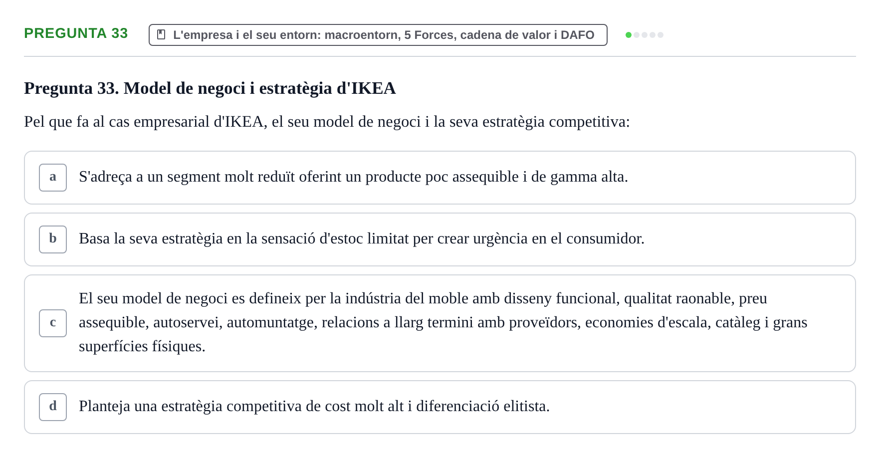 Enunciado: Pregunta 33 · Fundamentos de Gestión de Empresas UDL 2017