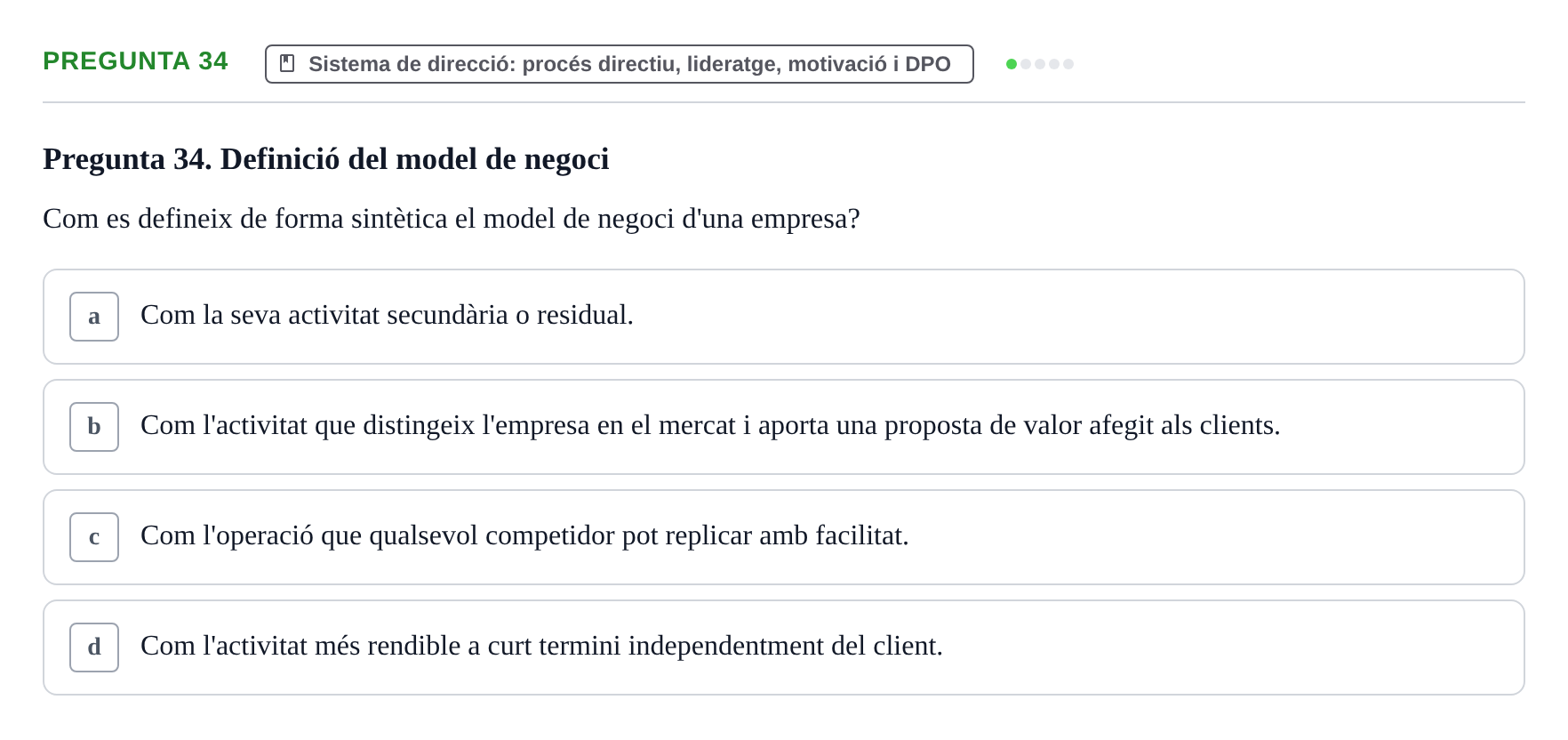 Enunciado: Pregunta 34 · Fundamentos de Gestión de Empresas UDL 2017