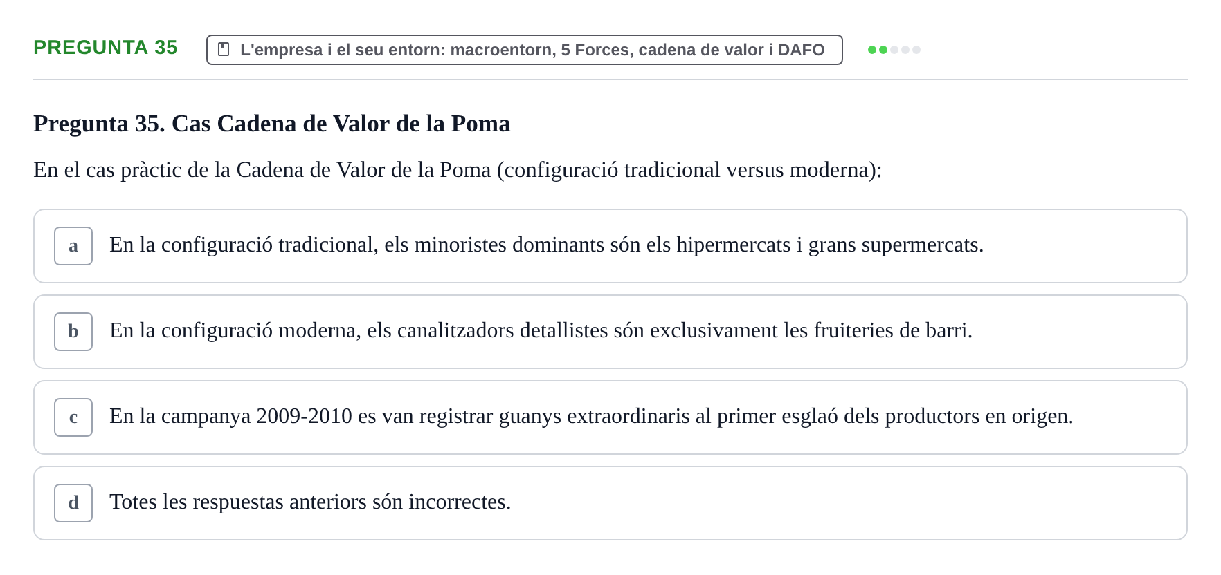 Enunciado: Pregunta 35 · Fundamentos de Gestión de Empresas UDL 2017
