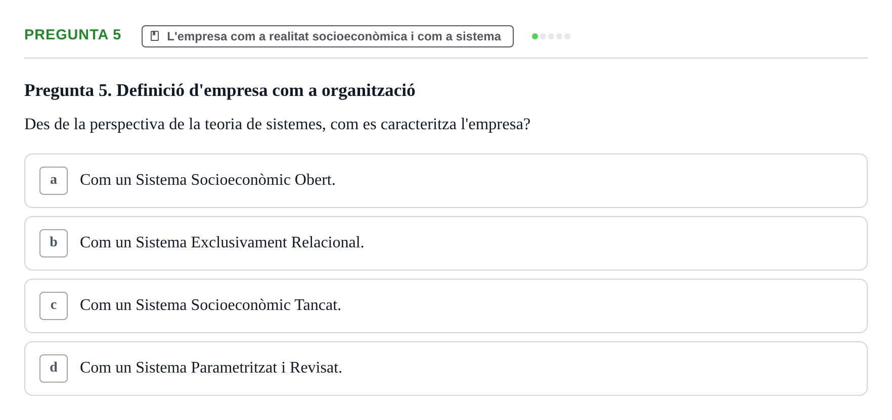 Enunciado: Pregunta 5 · Fundamentos de Gestión de Empresas UDL 2017