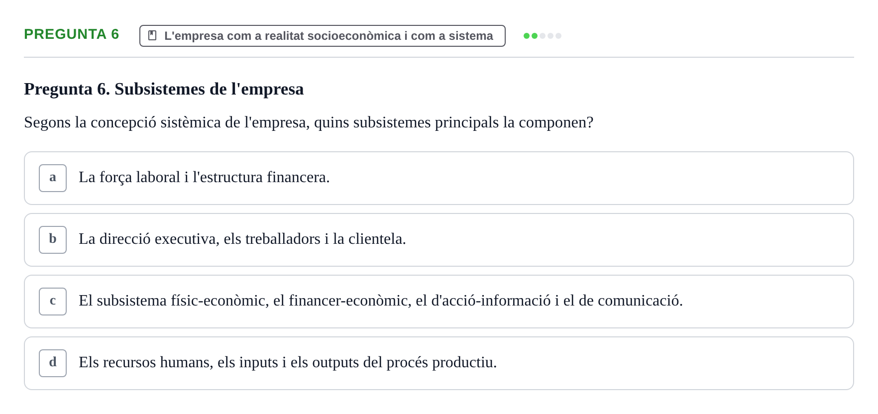 Enunciado: Pregunta 6 · Fundamentos de Gestión de Empresas UDL 2017