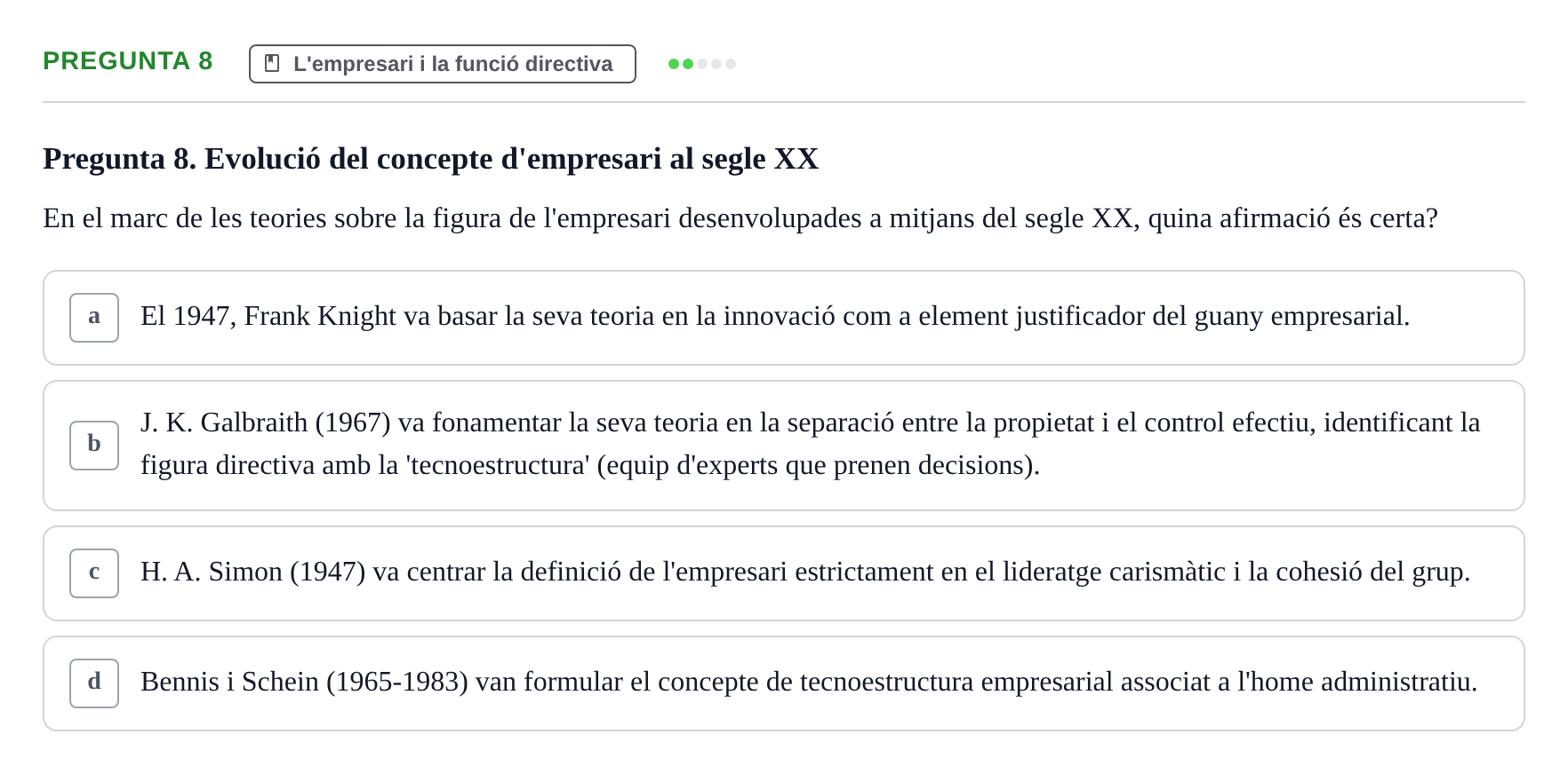 Enunciado: Pregunta 8 · Fundamentos de Gestión de Empresas UDL 2017