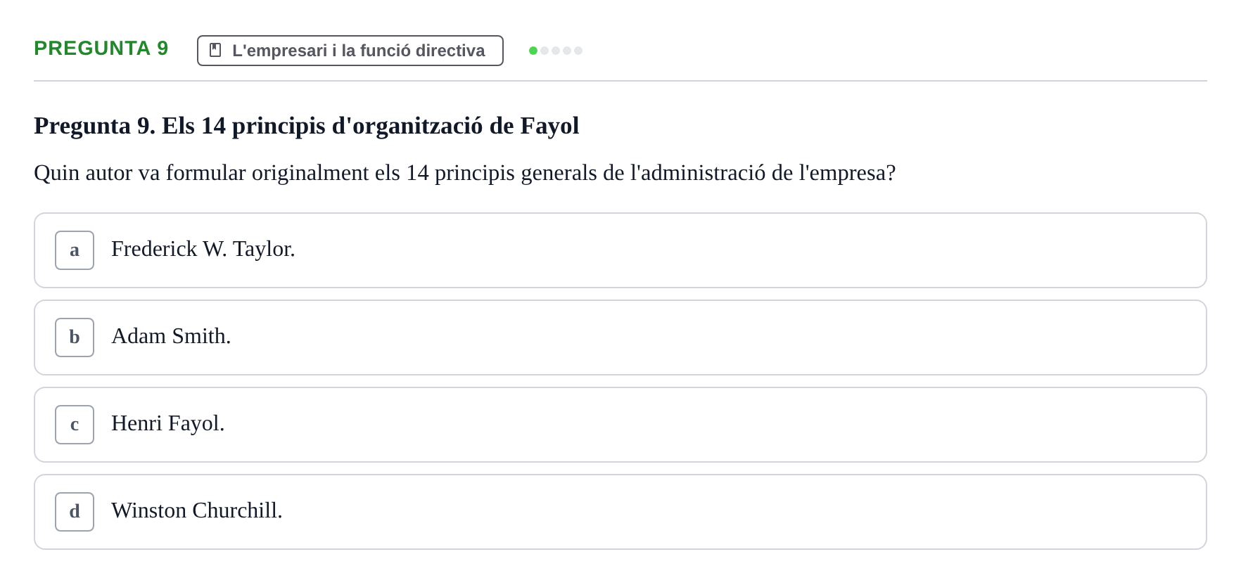 Enunciado: Pregunta 9 · Fundamentos de Gestión de Empresas UDL 2017