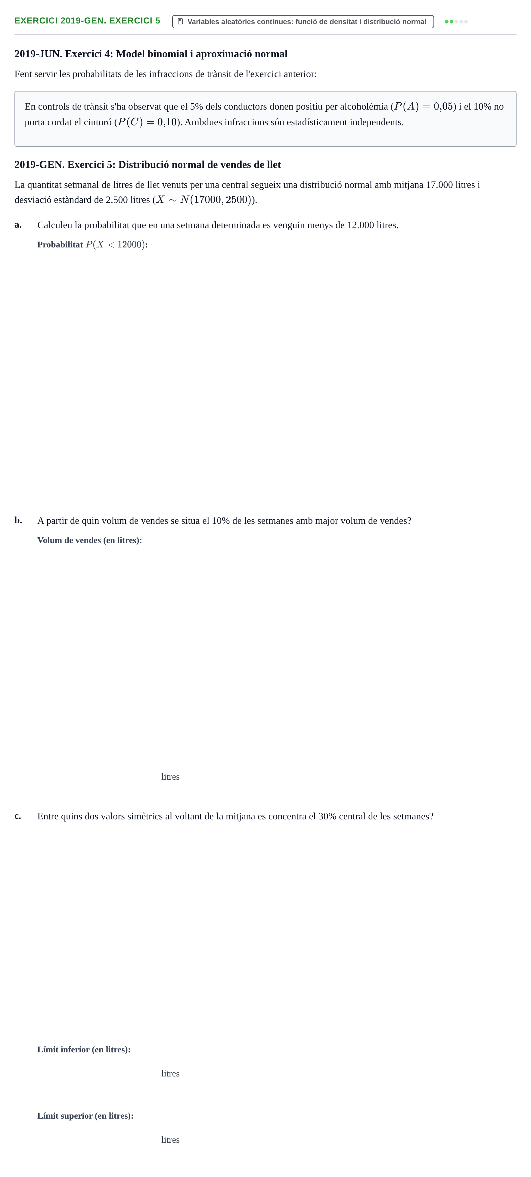 Enunciado: Ejercicio 2019-GEN. Exercici 5 · Estadística Básica UDL Juny 2019