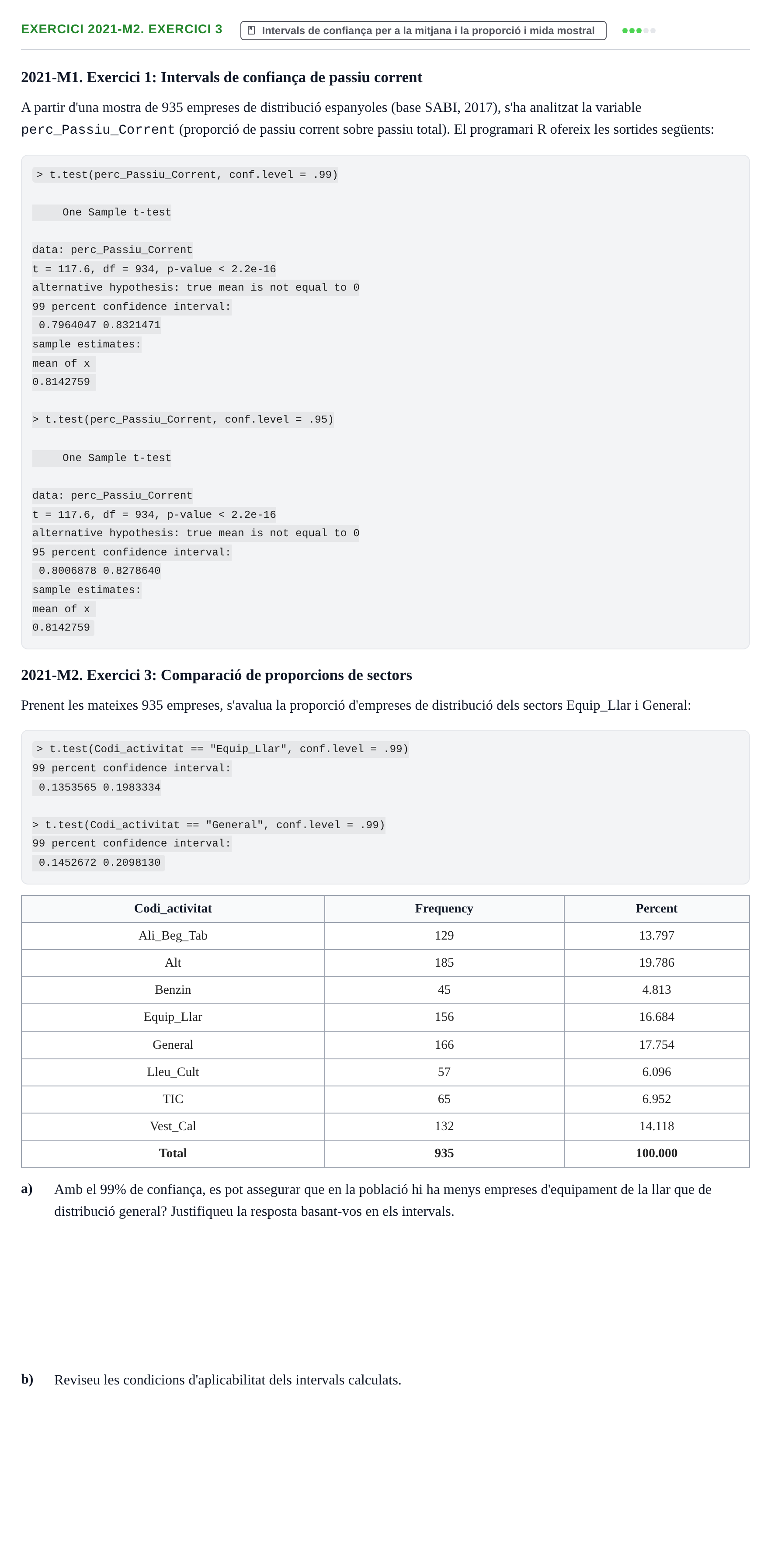 Enunciado: Ejercicio 2021-M2. Exercici 3 · Estadística Básica UDL Juny 2019