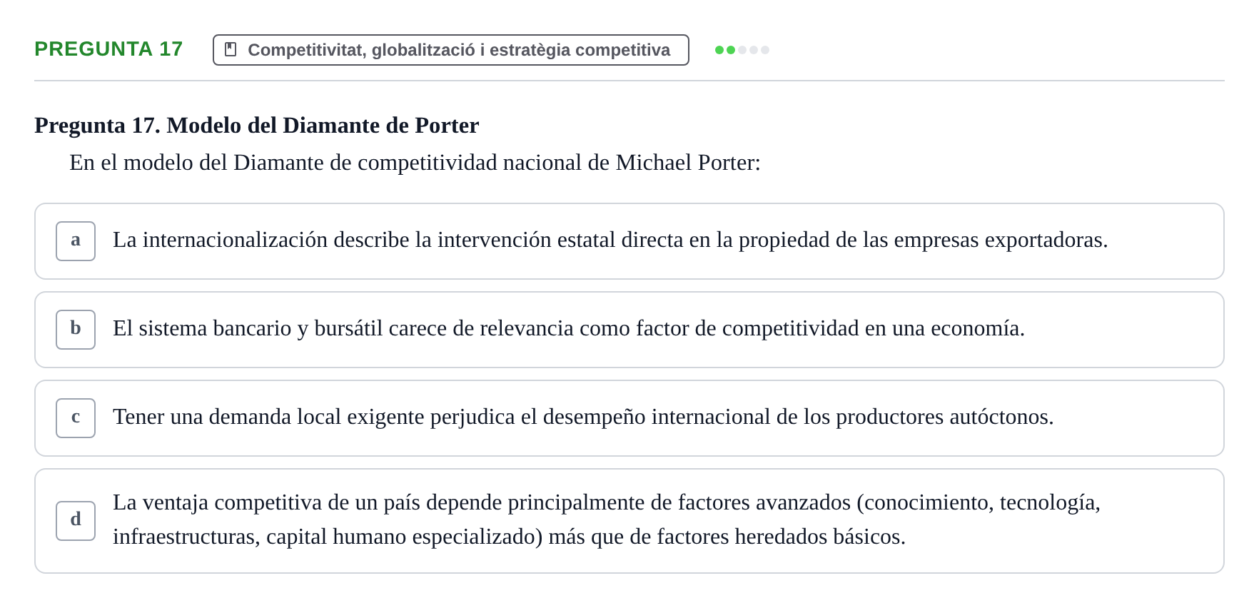 Enunciado: Pregunta 17 · Fundamentos de Gestión de Empresas UDL Examen Parcial de Fundamentos de Gestión de Empresas (Temas 1-5)