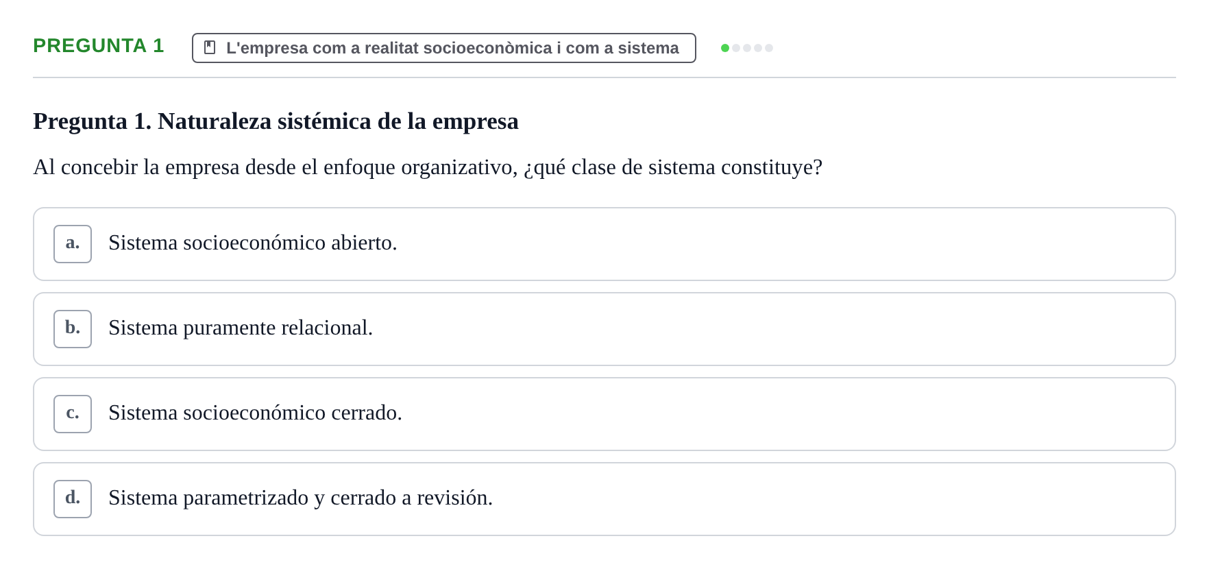 Enunciado: Pregunta 1 · Fundamentos de Gestión de Empresas UDL Examen Parcial de Fundamentos de Gestión de Empresas (Temas 1-5)