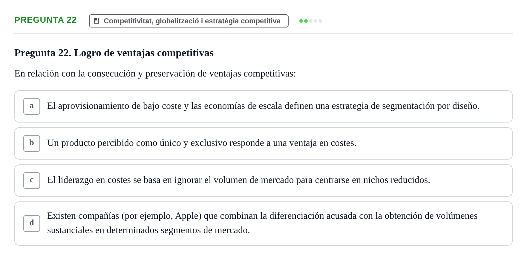 Enunciado: Pregunta 22 · Fundamentos de Gestión de Empresas UDL Examen Parcial de Fundamentos de Gestión de Empresas (Temas 1-5)