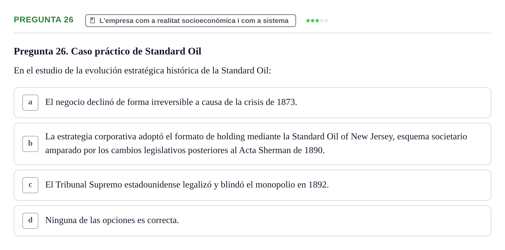 Enunciado: Pregunta 26 · Fundamentos de Gestión de Empresas UDL Examen Parcial de Fundamentos de Gestión de Empresas (Temas 1-5)