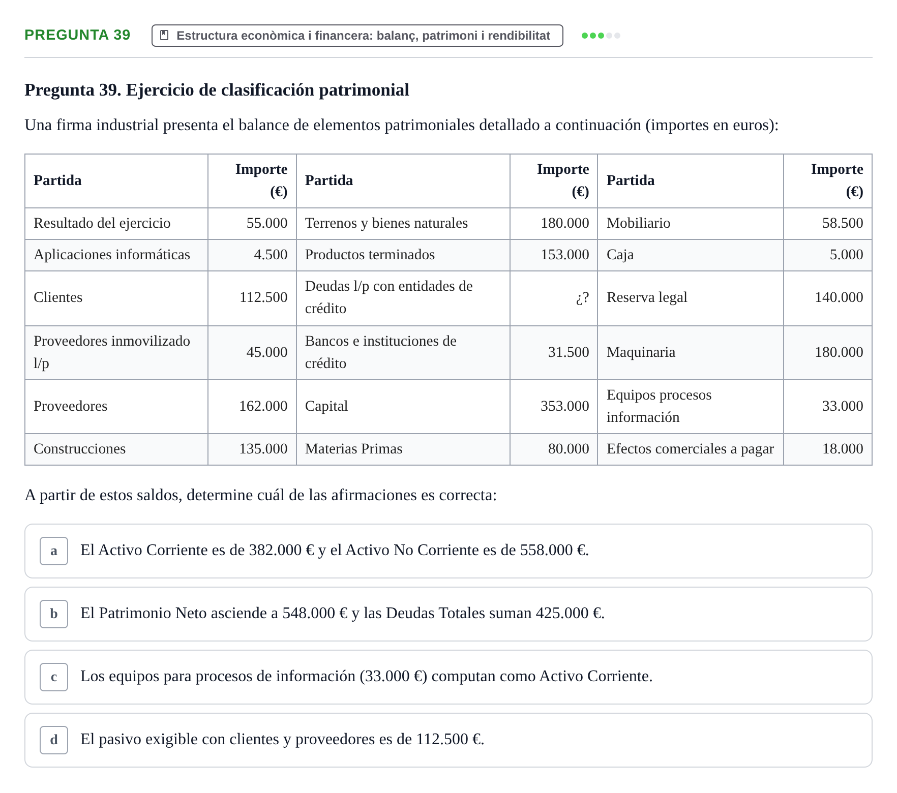 Enunciado: Pregunta 39 · Fundamentos de Gestión de Empresas UDL Examen Parcial de Fundamentos de Gestión de Empresas (Temas 1-5)