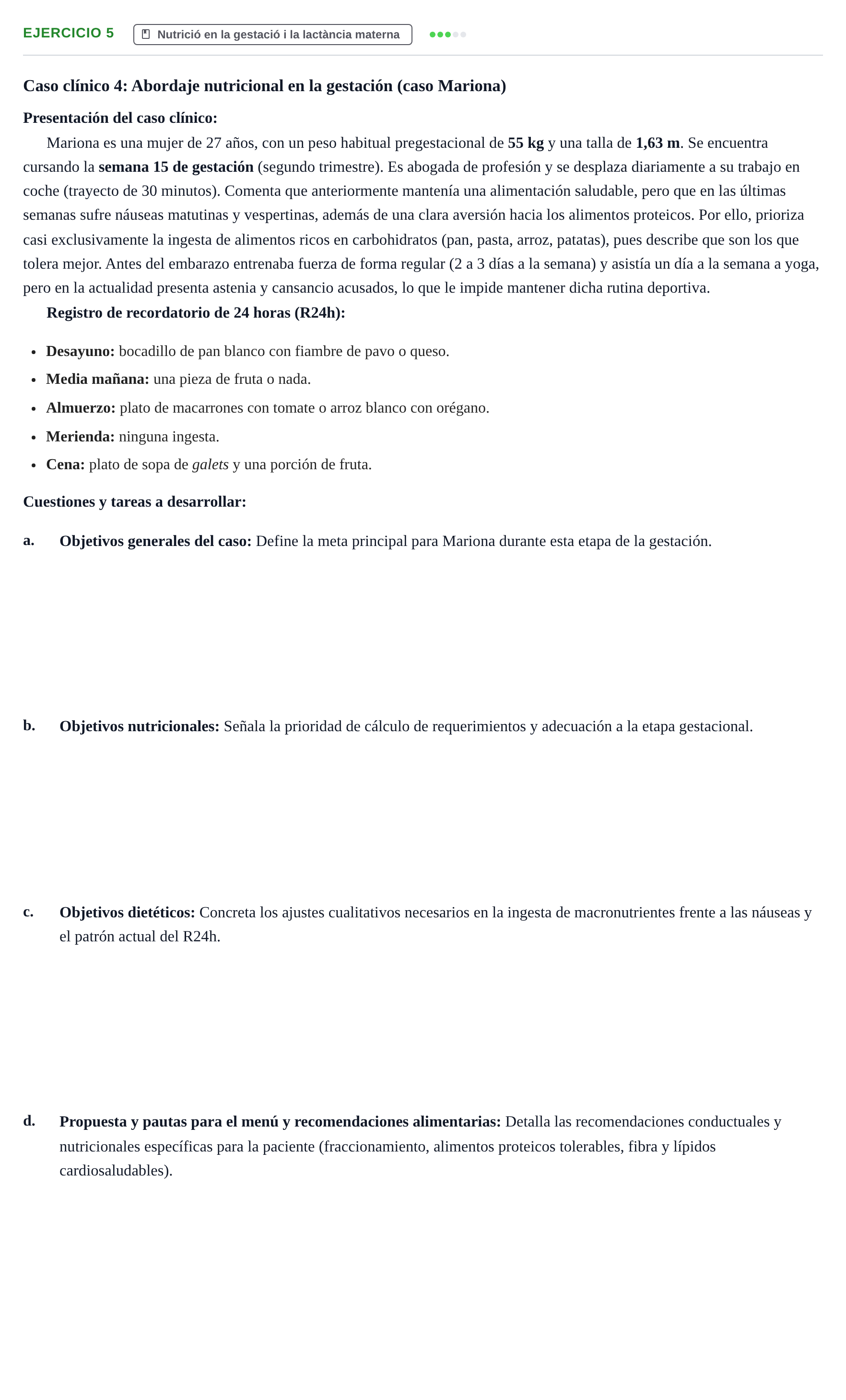 Enunciado: Problema 5 · Bases bioquímiques en nutrició per l'atenció a la persona UDL Examen de Nutrición Clínica: Patologías del Aparato Digestivo, Síndrome Metabólico y Casos Prácticos