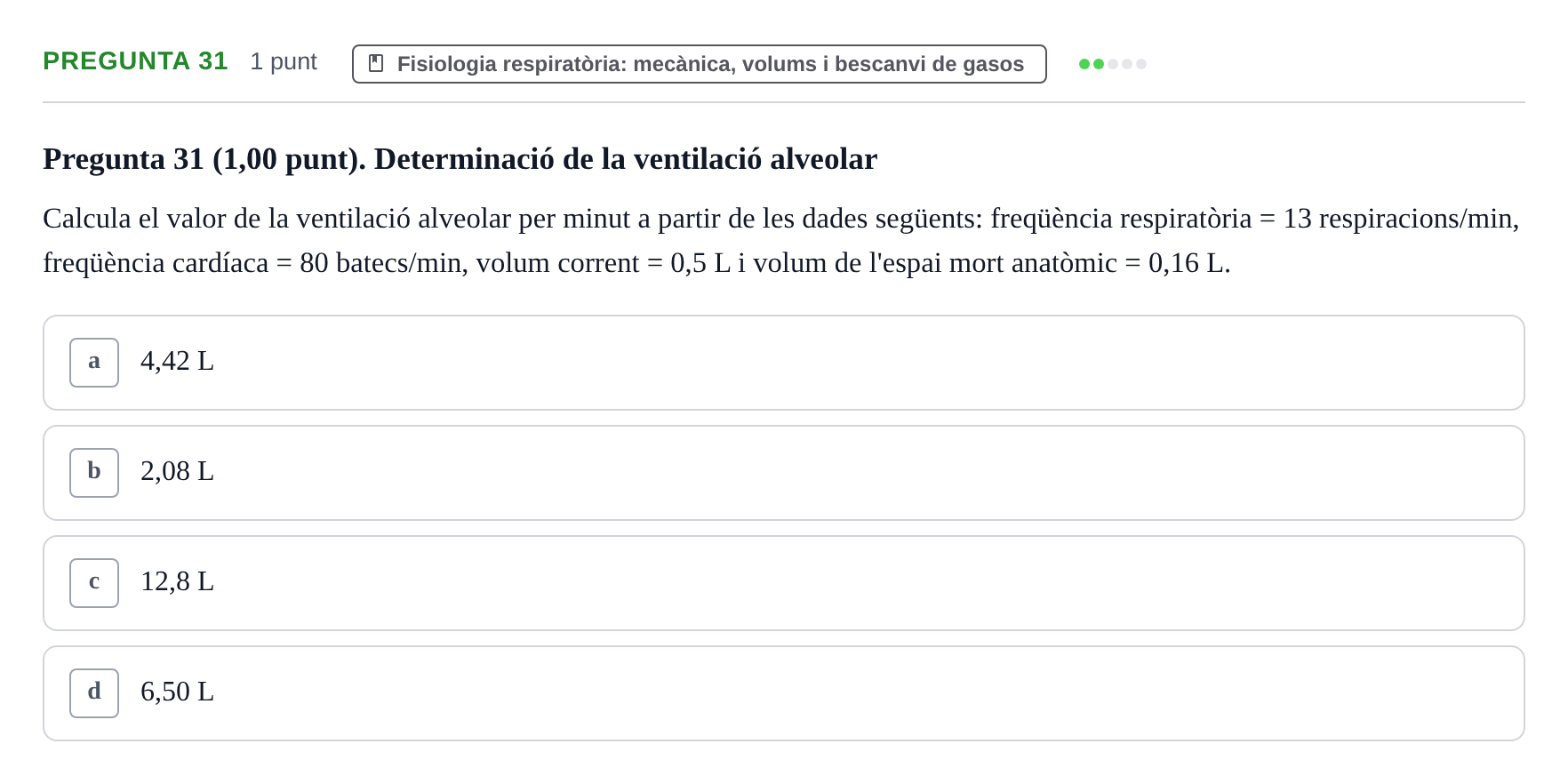 Enunciado: Pregunta 31 · Estructura i Funció del Cos Humà II UVIC Examen primer parcial: Estructura i Funció del Cos Humà II