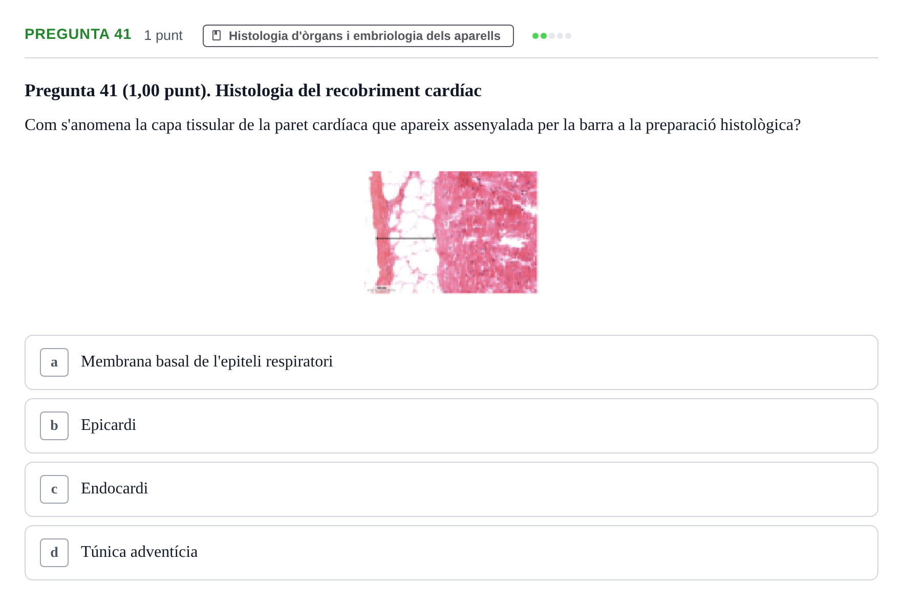 Enunciado: Pregunta 41 · Estructura i Funció del Cos Humà II UVIC Examen primer parcial: Estructura i Funció del Cos Humà II