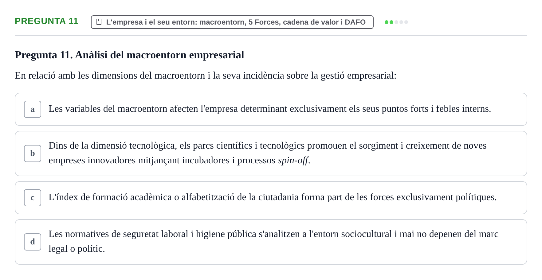 Enunciado: Pregunta 11 · Fundamentos de Gestión de Empresas UDL 2014