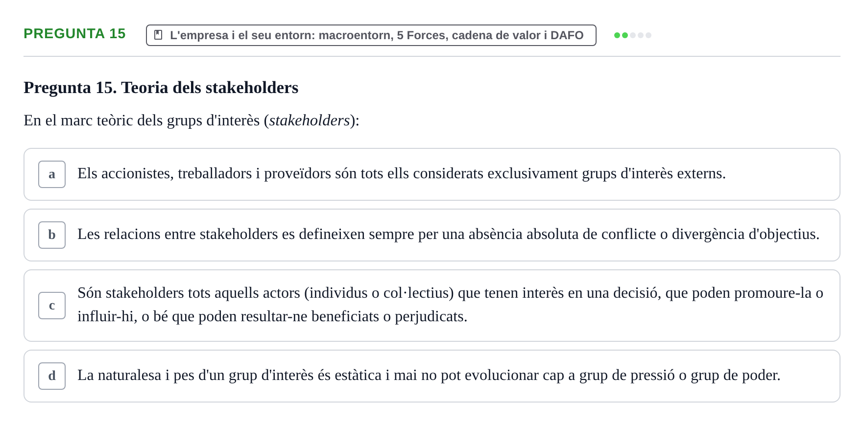 Enunciado: Pregunta 15 · Fundamentos de Gestión de Empresas UDL 2014