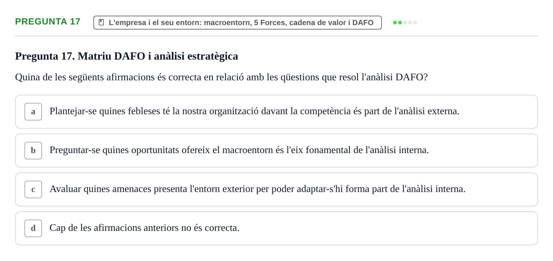 Enunciado: Pregunta 17 · Fundamentos de Gestión de Empresas UDL 2014