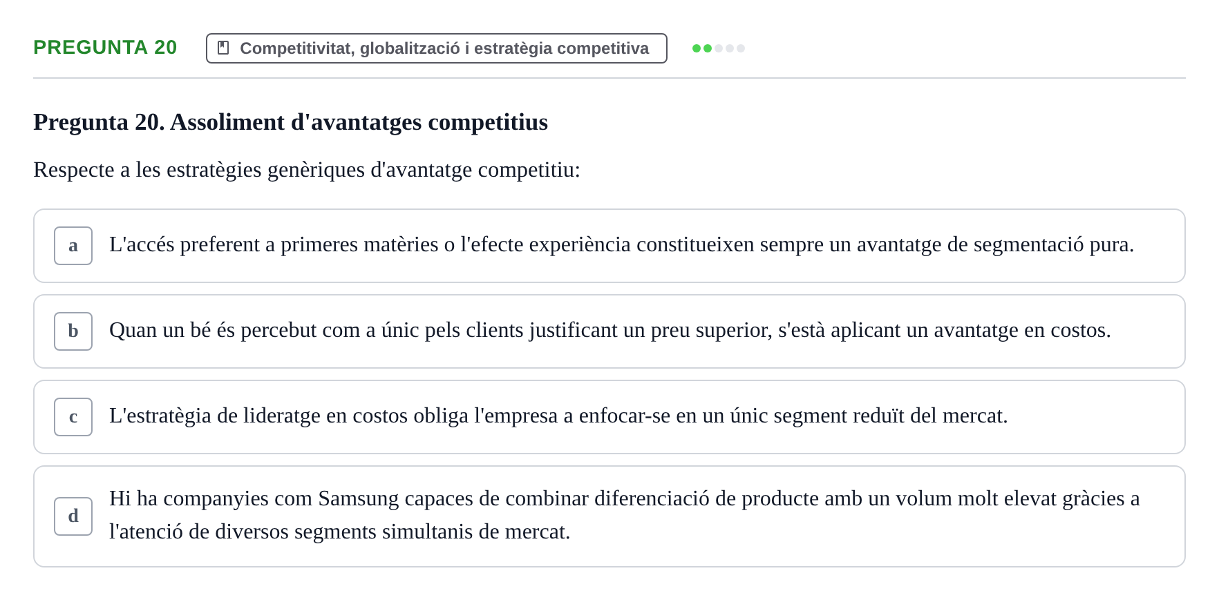 Enunciado: Pregunta 20 · Fundamentos de Gestión de Empresas UDL 2014