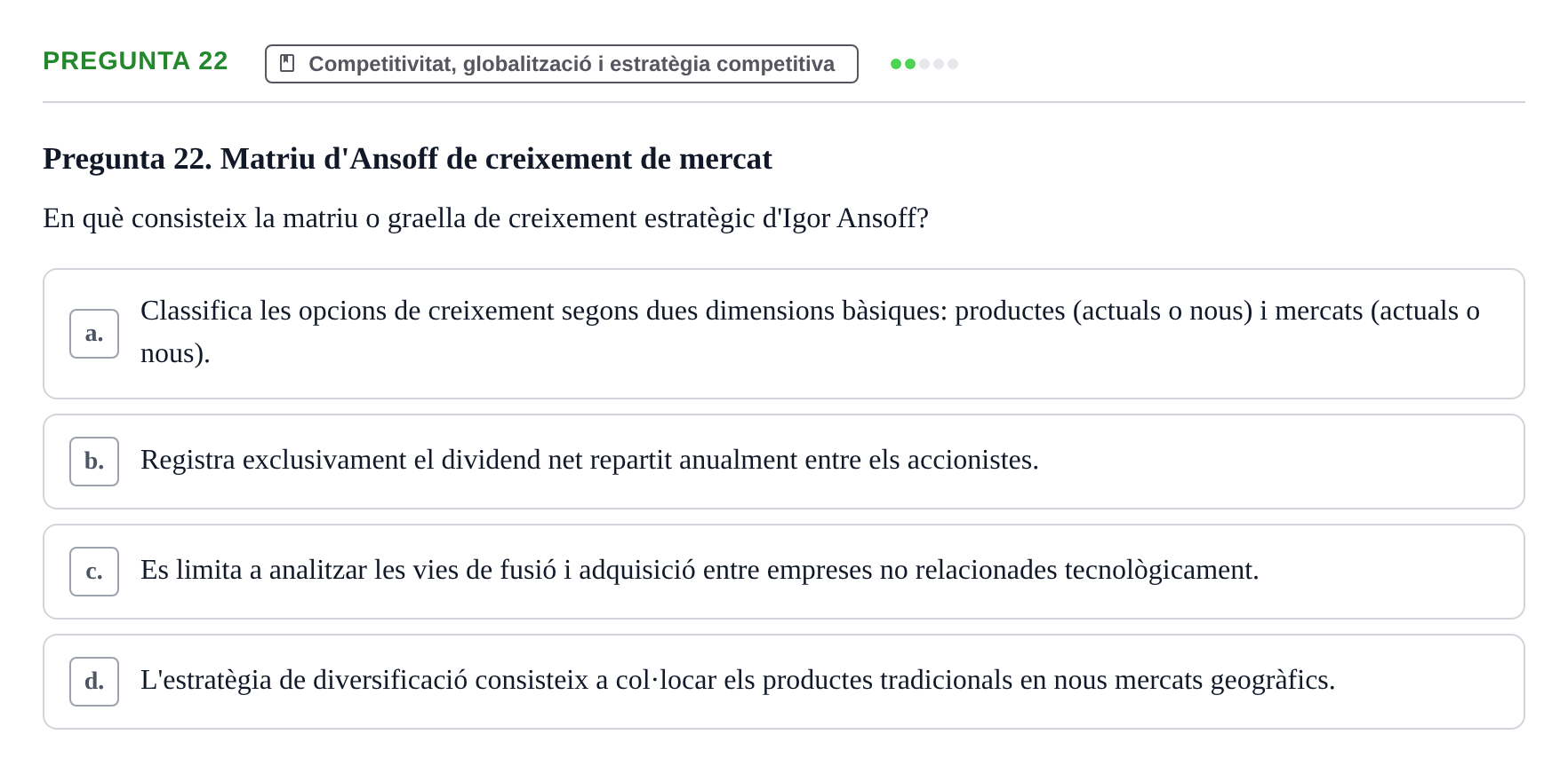 Enunciado: Pregunta 22 · Fundamentos de Gestión de Empresas UDL 2014