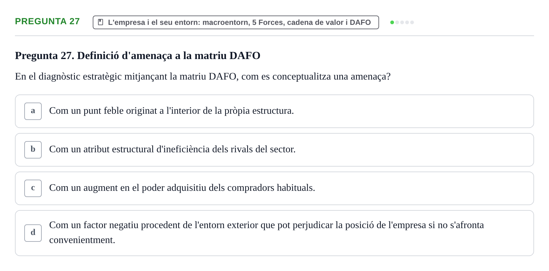 Enunciado: Pregunta 27 · Fundamentos de Gestión de Empresas UDL 2014