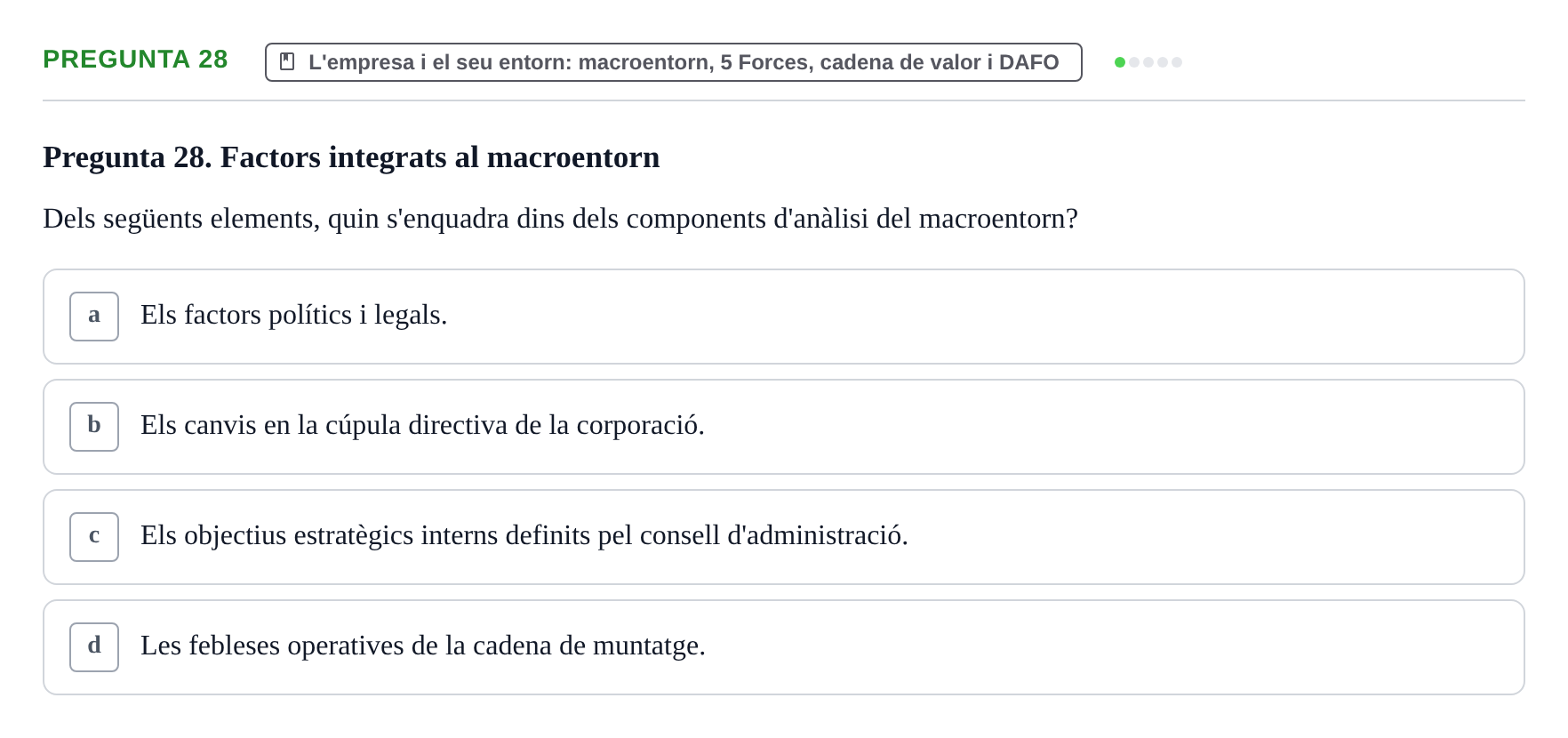 Enunciado: Pregunta 28 · Fundamentos de Gestión de Empresas UDL 2014