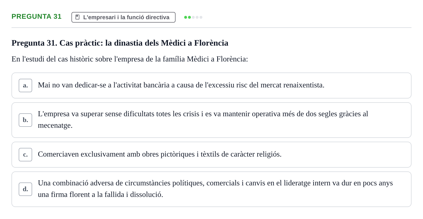 Enunciado: Pregunta 31 · Fundamentos de Gestión de Empresas UDL 2014