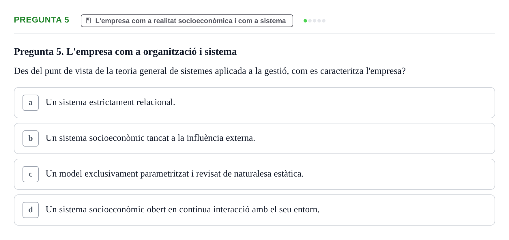 Enunciado: Pregunta 5 · Fundamentos de Gestión de Empresas UDL 2014