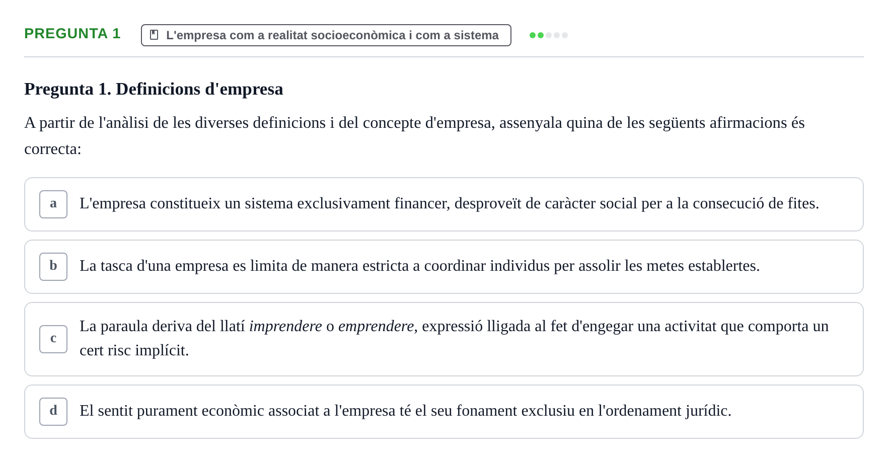 Enunciado: Pregunta 1 · Fundamentos de Gestión de Empresas UDL Avaluació Segon Parcial (Temes 6 a 10)