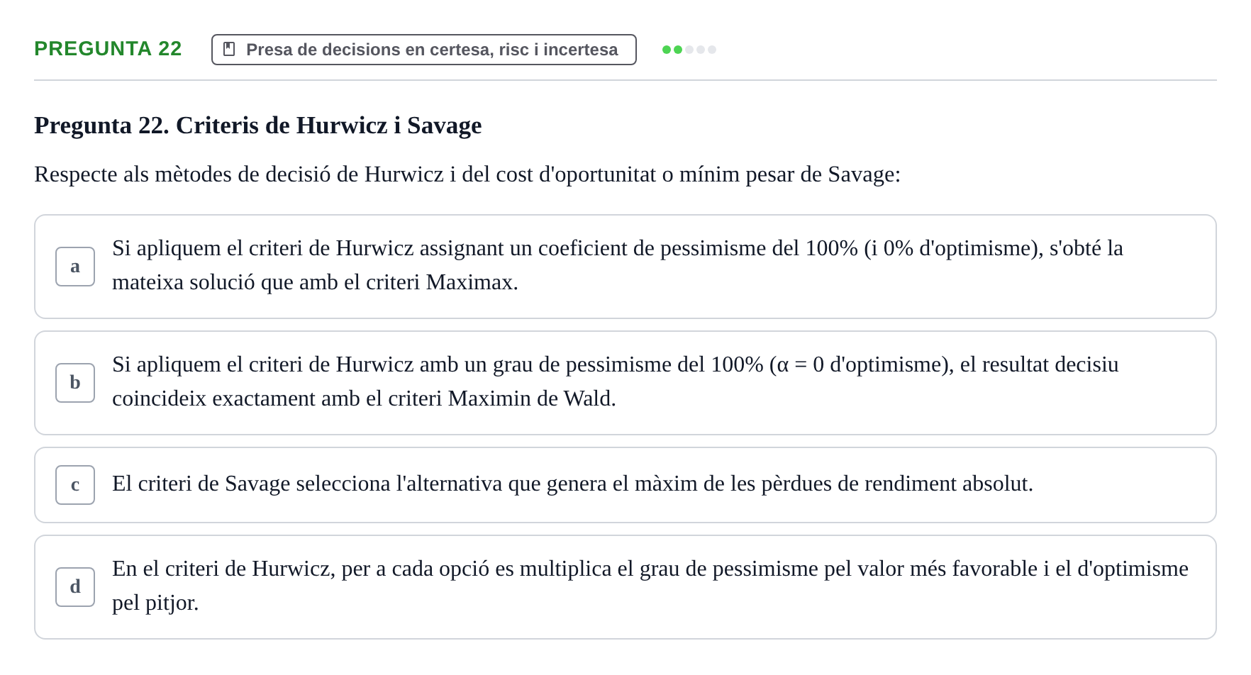 Enunciado: Pregunta 22 · Fundamentos de Gestión de Empresas UDL Avaluació Segon Parcial (Temes 6 a 10)