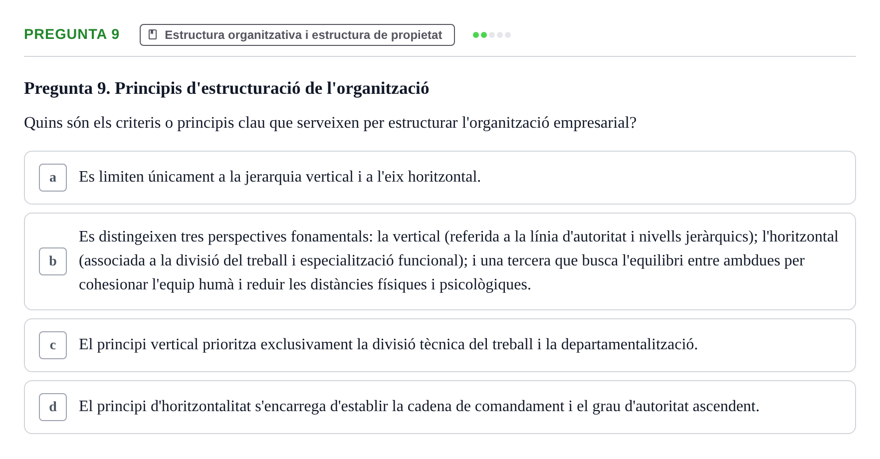 Enunciado: Pregunta 9 · Fundamentos de Gestión de Empresas UDL Avaluació Segon Parcial (Temes 6 a 10)
