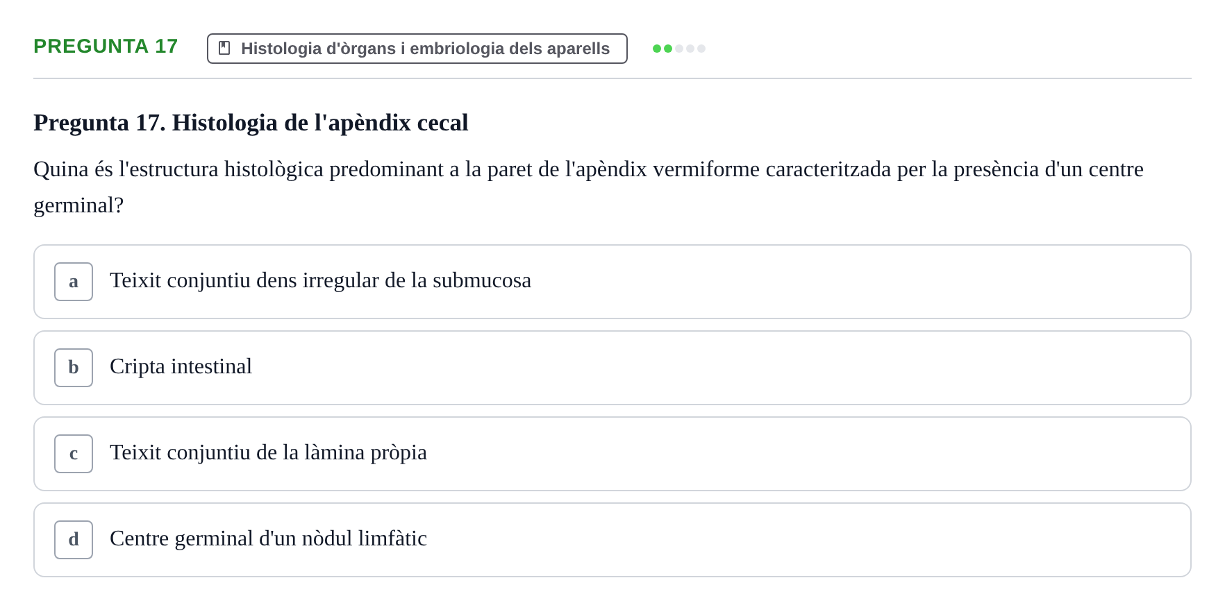 Enunciado: Pregunta 17 · Estructura i Funció del Cos Humà II UVIC 2023