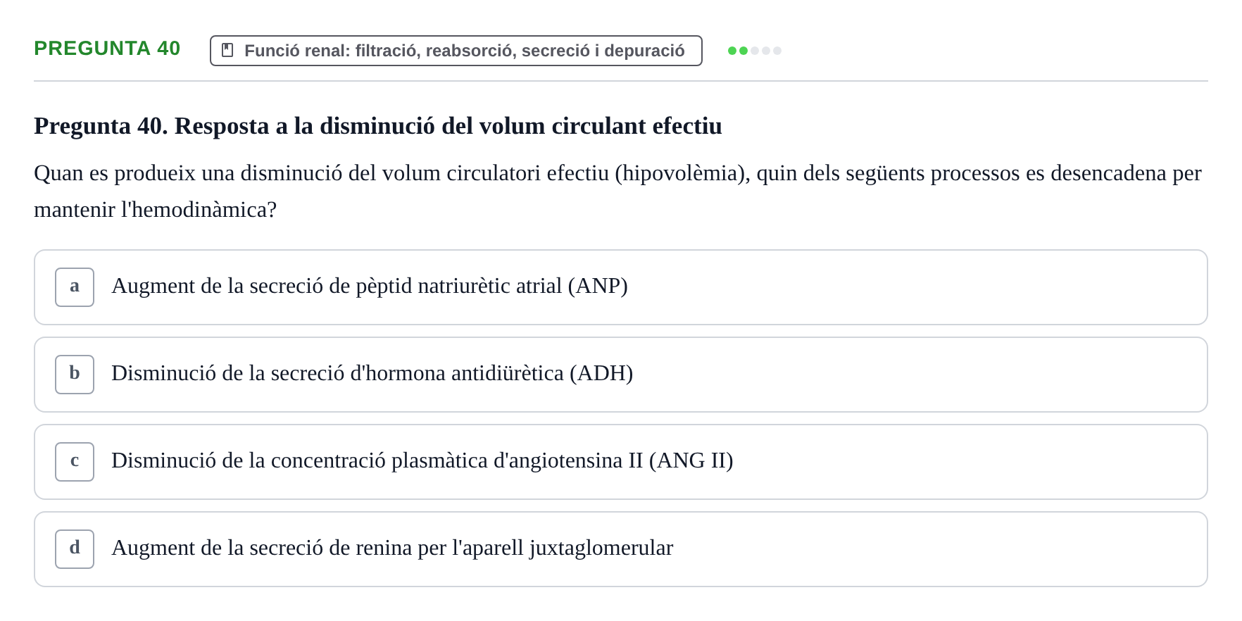 Enunciado: Pregunta 40 · Estructura i Funció del Cos Humà II UVIC 2023