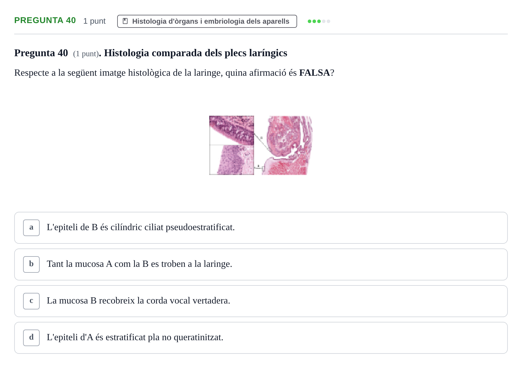 Enunciado: Pregunta 40 · Estructura i Funció del Cos Humà II UVIC Examen de síntesi: Estructura i Funció del Cos Humà II