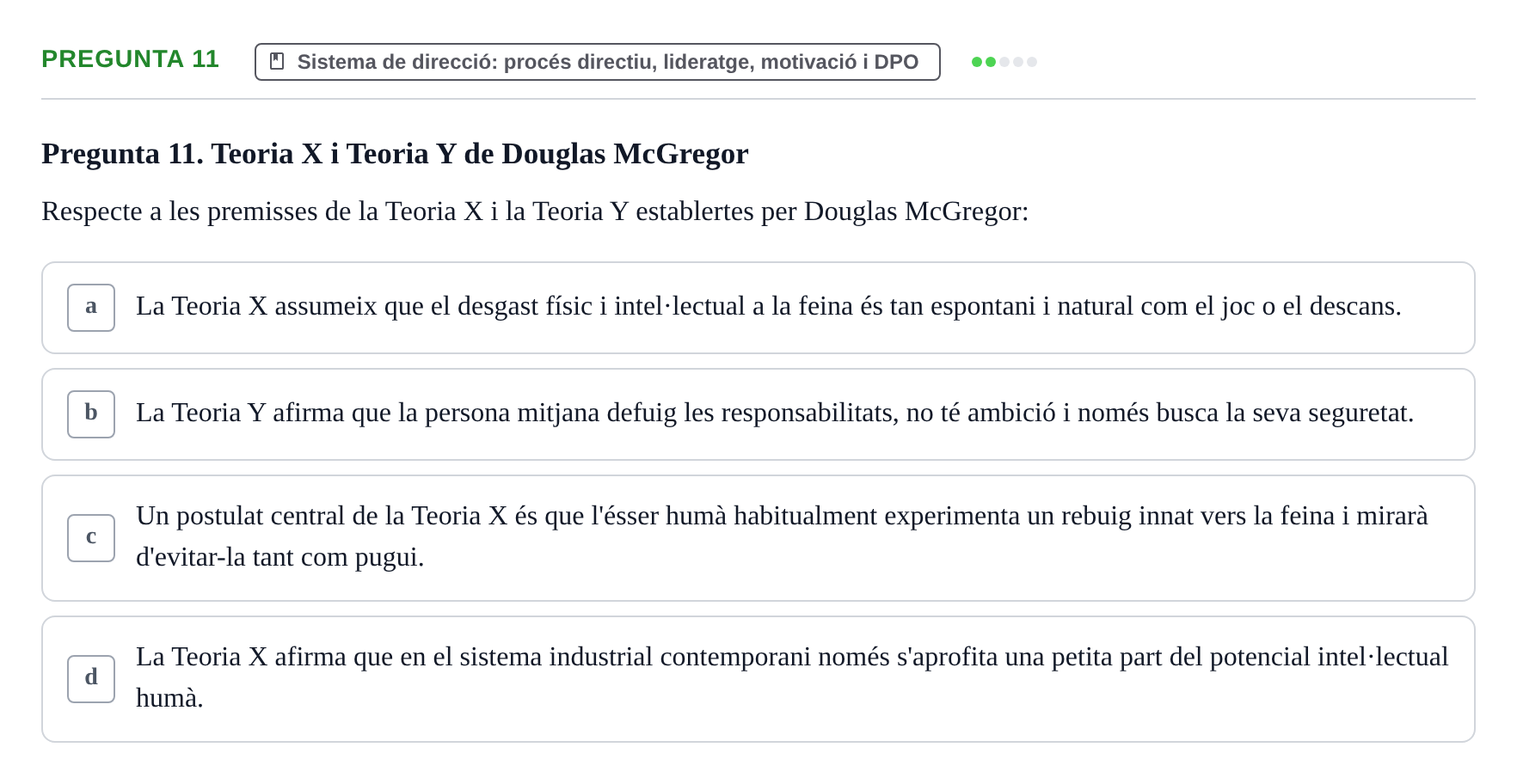 Enunciado: Pregunta 11 · Fundamentos de Gestión de Empresas UDL Avaluació Parcial (Temes 7-10)
