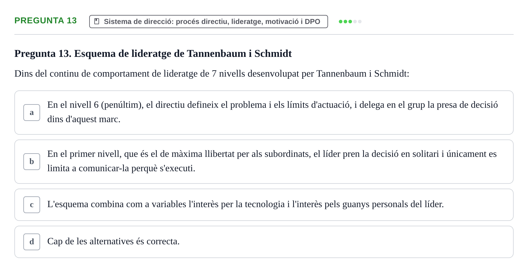 Enunciado: Pregunta 13 · Fundamentos de Gestión de Empresas UDL Avaluació Parcial (Temes 7-10)