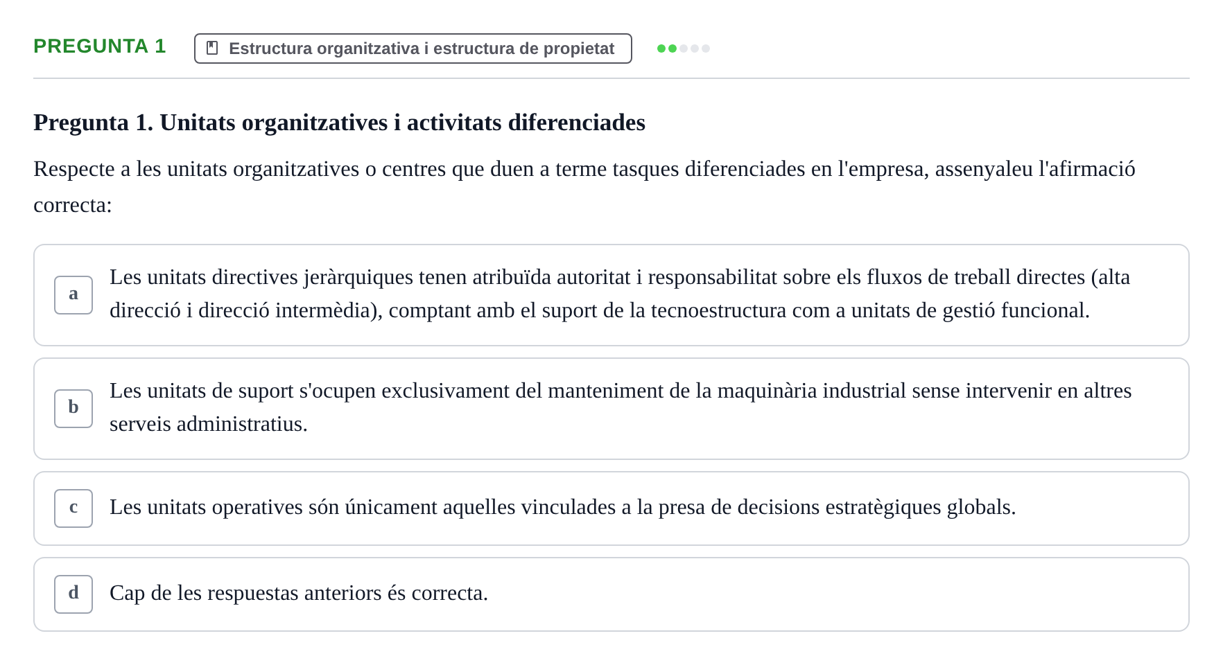 Enunciado: Pregunta 1 · Fundamentos de Gestión de Empresas UDL Avaluació Parcial (Temes 7-10)