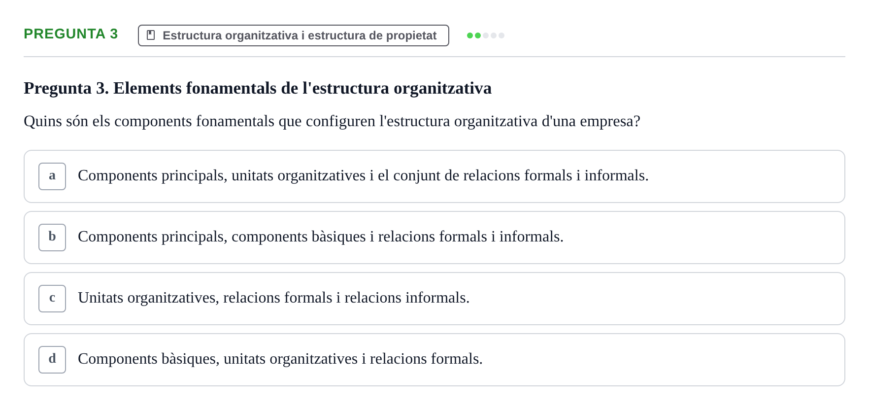 Enunciado: Pregunta 3 · Fundamentos de Gestión de Empresas UDL Avaluació Parcial (Temes 7-10)