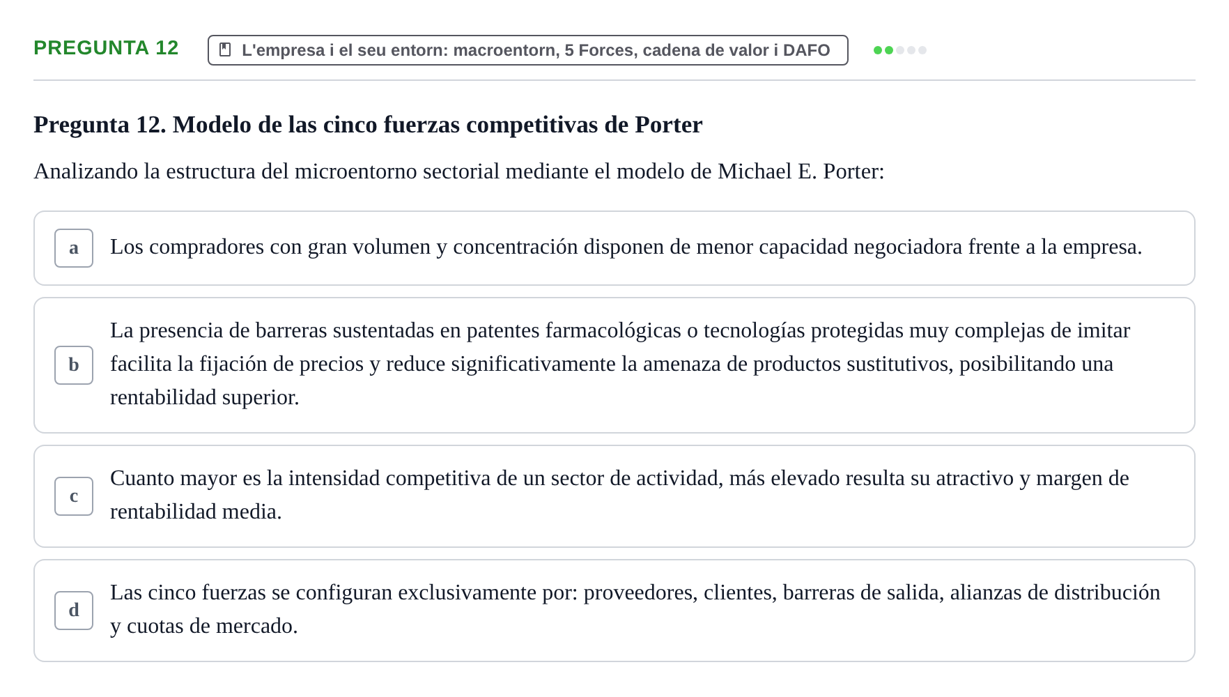 Enunciado: Pregunta 12 · Fundamentos de Gestión de Empresas UDL Examen Primer Parcial (Temas 1 al 6)
