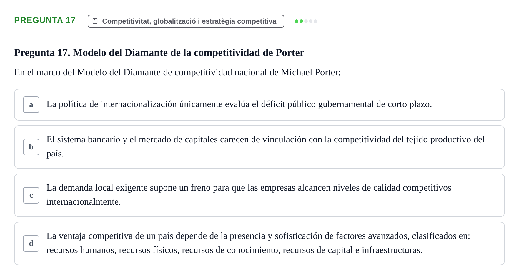 Enunciado: Pregunta 17 · Fundamentos de Gestión de Empresas UDL Examen Primer Parcial (Temas 1 al 6)