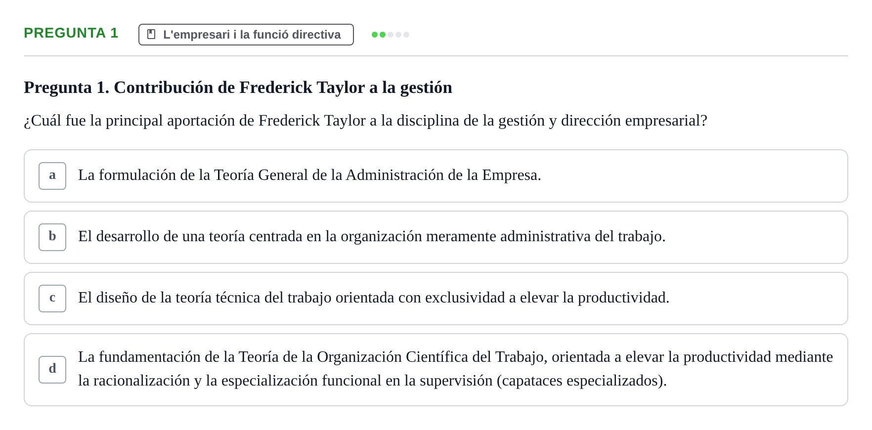 Enunciado: Pregunta 1 · Fundamentos de Gestión de Empresas UDL Examen Primer Parcial (Temas 1 al 6)