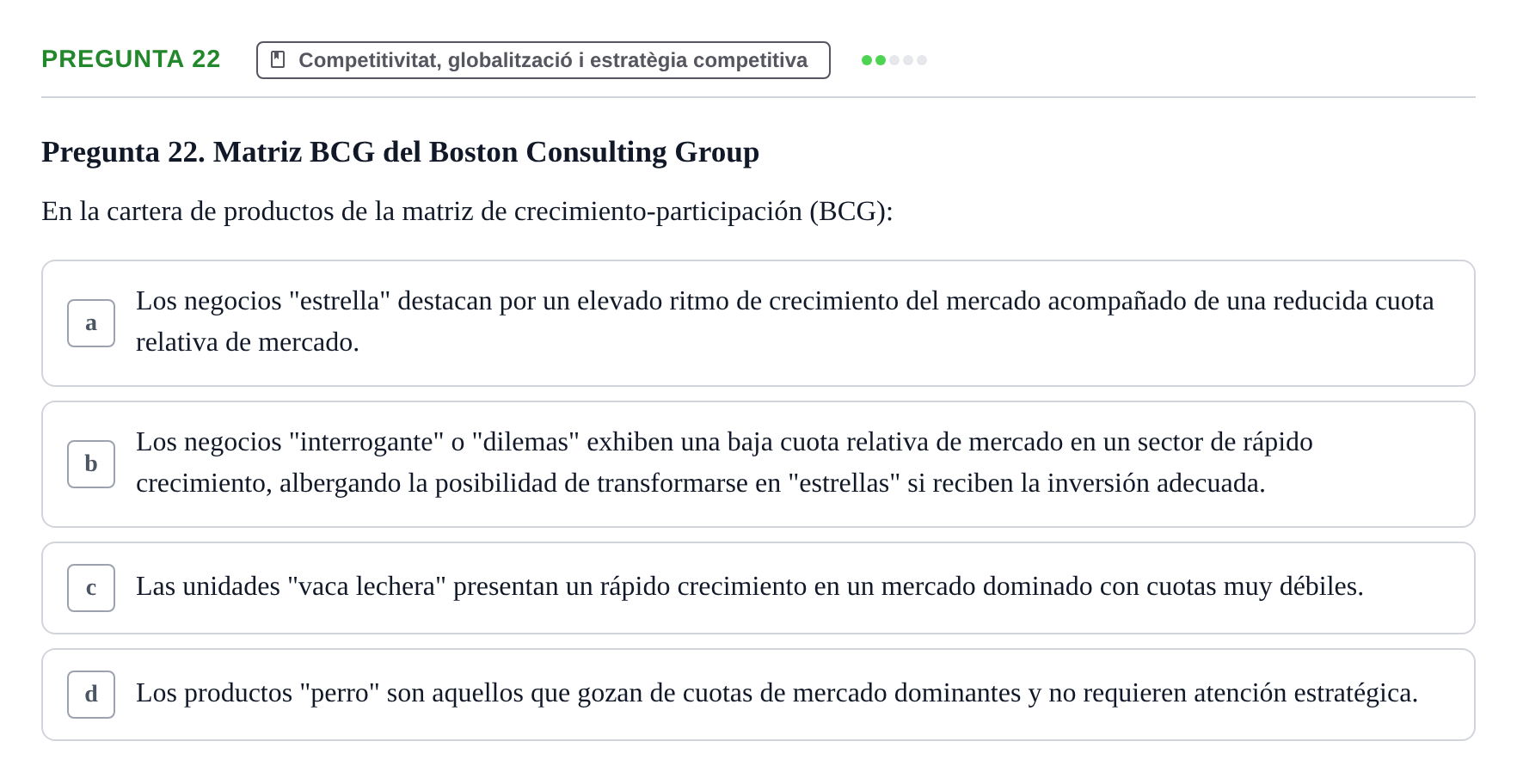 Enunciado: Pregunta 22 · Fundamentos de Gestión de Empresas UDL Examen Primer Parcial (Temas 1 al 6)